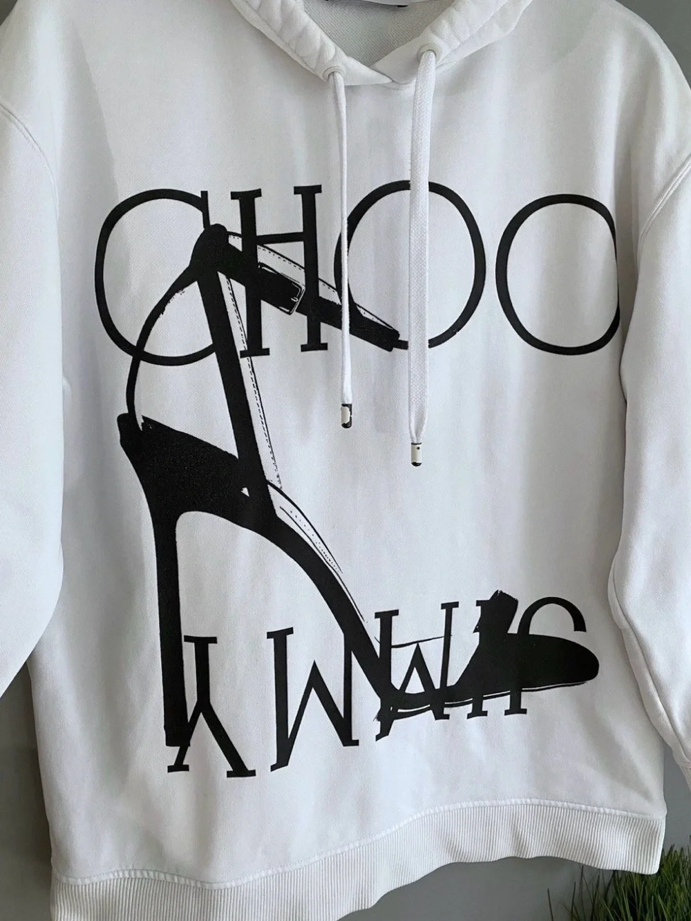 Jimmy Choo White Hoodie with Black Graphic Logo - Picture 4 of 10